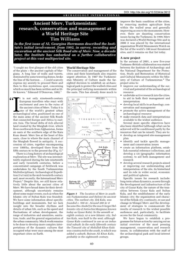 Ancient Merv, Turkmenistan: Research, Conservation And