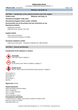 Methanol, Lab Grade, 4L