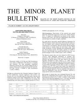 The Minor Planet Bulletin (Warner Et Al., 2011)