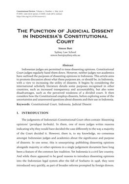 The Function of Judicial Dissent in Indonesia's Constitutional Court