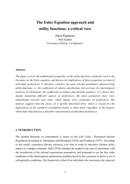 The Euler Equation Approach and Utility Functions: a Critical View