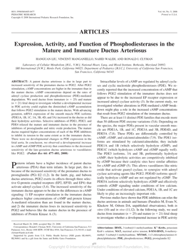 Expression, Activity, and Function of Phosphodiesterases in the Mature and Immature Ductus Arteriosus