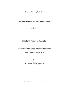 Maritime Piracy in Somalia - Measures of Day to Day Confrontation with the Risk of Piracy