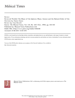 Music, Science and the Natural Order of the Universe by Jamie James Review By: Ivan Hewett Source: the Musical Times, Vol