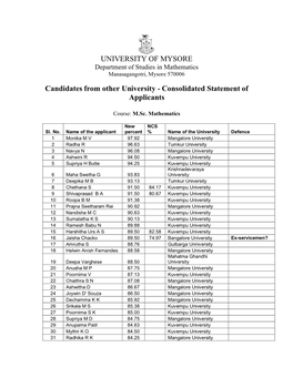 UNIVERSITY of MYSORE Department of Studies in Mathematics Manasagangotri, Mysore 570006