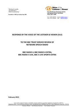 VLV Submission to BBC Trust Review of Speech Radio February