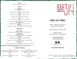 Bar314 Take out Menu