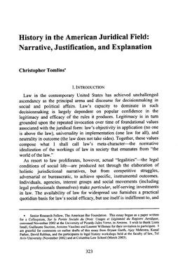 History in the American Juridical Field: Narrative, Justification, and Explanation