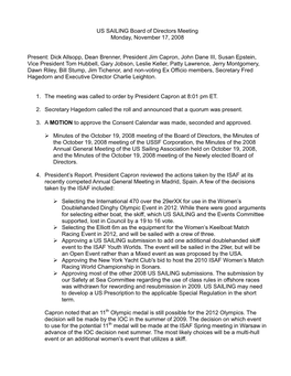 US Sailing Association Held on October 19, 2008, and the Minutes of the October 19, 2008 Meeting of the Newly Elected Board of Directors