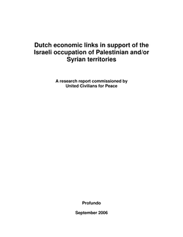 Dutch Economic Links in Support of the Israeli Occupation of Palestinian And/Or Syrian Territories