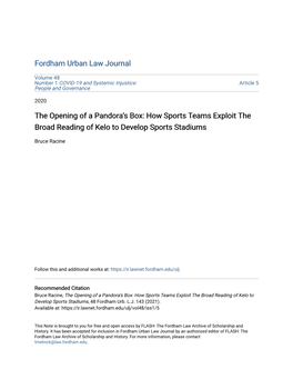 How Sports Teams Exploit the Broad Reading of Kelo to Develop Sports Stadiums