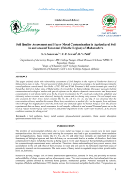 Soil Quality Assessment and Heavy Metal Contamination in Agricultural Soil in and Around Toranmal (Triable Region) of Maharashtra