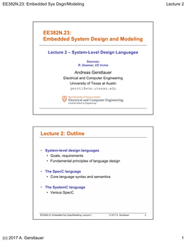 EE382N.23: Embedded System Design and Modeling Lecture 2