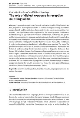 The Role of Dialect Exposure in Receptive Multilingualism