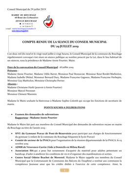 Conseil Municipal Du Bouchage – Mercredi 16 Avril 2014