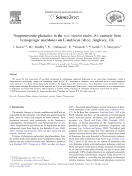 Neoproterozoic Glaciation in the Mid-Oceanic Realm: an Example from Hemi-Pelagic Mudstones on Llanddwyn Island, Anglesey, UK ⁎ T