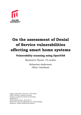 On the Assessment of Denial of Service Vulnerabilities Affecting Smart Home Systems