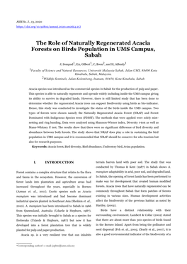 The Role of Naturally Regenerated Acacia Forests on Birds Population in UMS Campus, Sabah