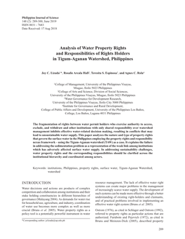 Analysis of Water Property Rights and Responsibilities of Rights Holders in Tigum-Aganan Watershed, Philippines