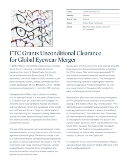 FTC Grants Unconditional Clearance for Global Eyewear Merger