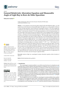 General Relativistic Aberration Equation and Measurable Angle of Light Ray in Kerr–De Sitter Spacetime
