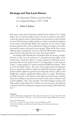 Strategy and Two-Level Games U.S. Domestic Politics and the Road to a Separate Peace, 1977–1978