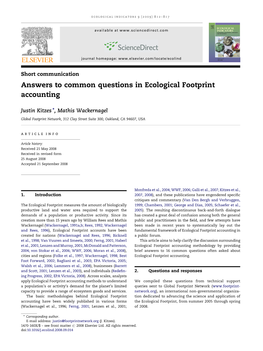 Kitzes and Wackernagel (2009). Answers to Common Questions in Ecological Footprint Accounting