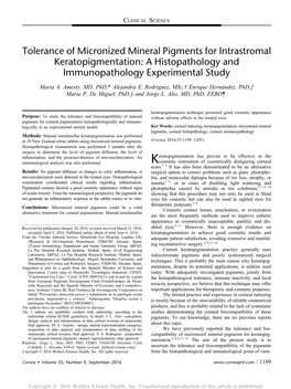 Tolerance of Micronized Mineral Pigments for Intrastromal Keratopigmentation: a Histopathology and Immunopathology Experimental Study