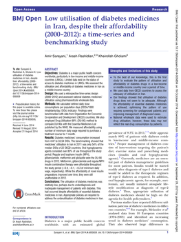 Low Utilisation of Diabetes Medicines in Iran, Despite Their Affordability (2000–2012): a Time-Series and Benchmarking Study