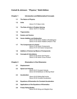 Cutnell & Johnson: “Physics,” 6Th Ed