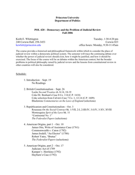 Democracy and the Problem of Judicial Review Fall 2006