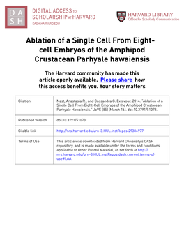 Cell Embryos of the Amphipod Crustacean Parhyale Hawaiensis