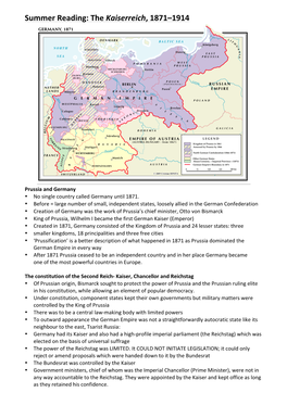 Summer Reading: the Kaiserreich, 1871–1914