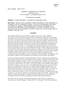 Assembly Bill Policy Committee Analysis