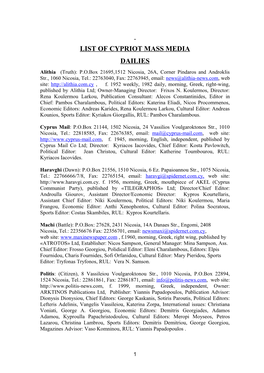 List of Cypriot Mass Media Dailies.Pdf