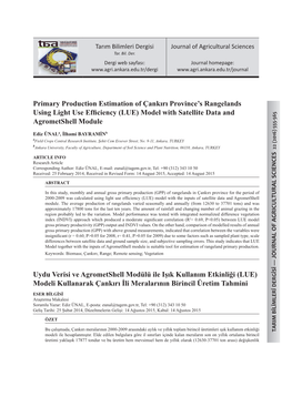 Primary Production Estimation of Çankırı Province's Rangelands