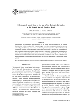 Paleomagnetic Constraints on the Age of the Botucatu Formation in Rio Grande Do Sul, Southern Brazil