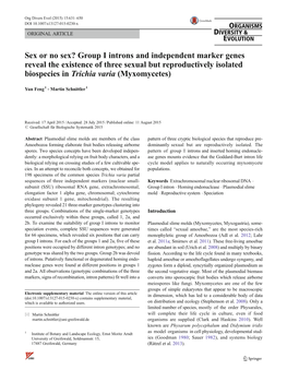 Group I Introns and Independent Marker Genes Reveal the Existence of Three Sexual but Reproductively Isolated Biospecies in Trichia Varia (Myxomycetes)