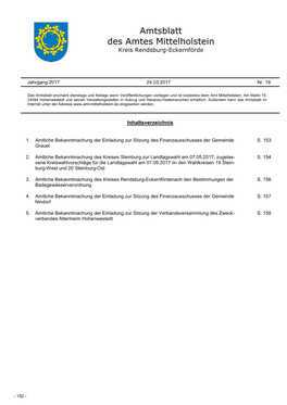 Amtsblatt Des Amtes Mittelholstein Nr. 19 Vom 24.03.2017