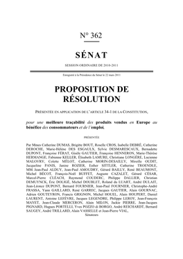 Sénat Proposition De Résolution