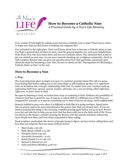 How to Become a Catholic Nun a Practical Guide by a Nun’S Life Ministry