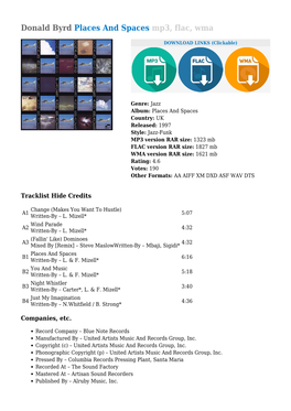 Donald Byrd Places and Spaces Mp3, Flac, Wma