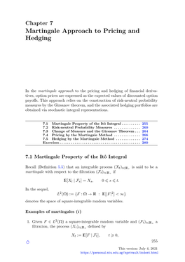 Martingale Approach to Pricing and Hedging