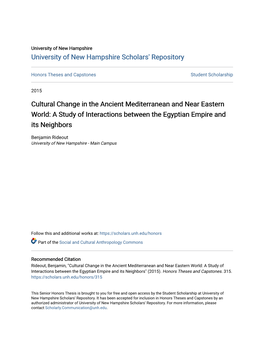 Cultural Change in the Ancient Mediterranean and Near Eastern World: a Study of Interactions Between the Egyptian Empire and Its Neighbors