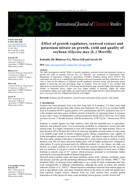 Effect of Growth Regulators, Seaweed Extract and Potassium Nitrate on Growth, Yield and Quality of Soybean