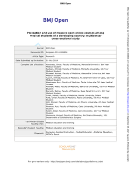 For Peer Review Only Journal: BMJ Open