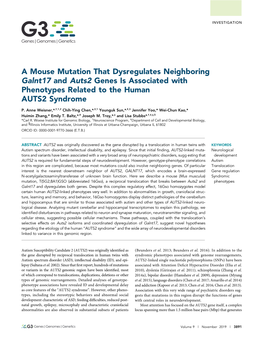 A Mouse Mutation That Dysregulates Neighboring Galnt17 and Auts2 Genes Is Associated with Phenotypes Related to the Human AUTS2 Syndrome