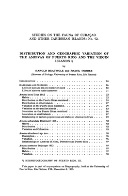 STUDIES on the FAUNA of CURAÇAO and OTHER CARIBBEAN ISLANDS: No