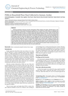 Pahs in Household Floor Dust Collected in Amman, Jordan