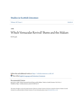 Which Vernacular Revival? Burns and the Makars R.D.S